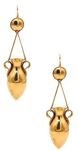 Victorian Etruscan Revival Drop Earrings In 18K gold