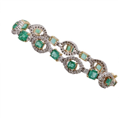13.50 ctw Emeralds, Diamonds & 18k Gold Bracelet