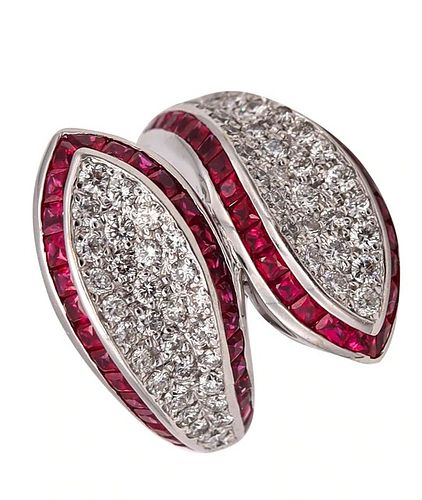 Bypass Ring In 18K Gold With 5.65 Ctw Diamonds & Rubies