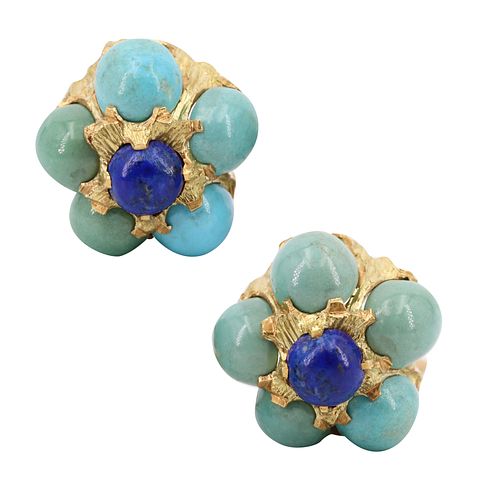 Turqouises, Lapis and 18k Gold Earrings