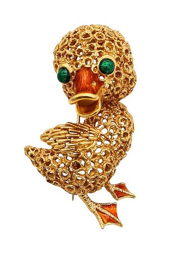 Kutchinsky Enamel Duck Brooch In Solid 18K Gold