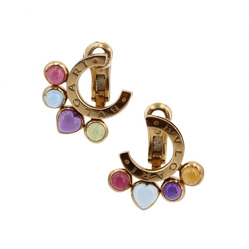 Bvlgari Allegra Multicolor Gems 18k Gold Clip Earrings
