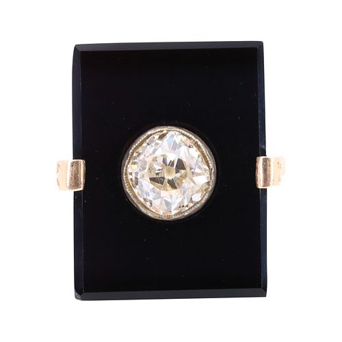 Art Deco Onyx & Diamond 18k Gold Ring