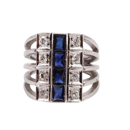 Geometric 18k Ring with Sapphires & Diamonds