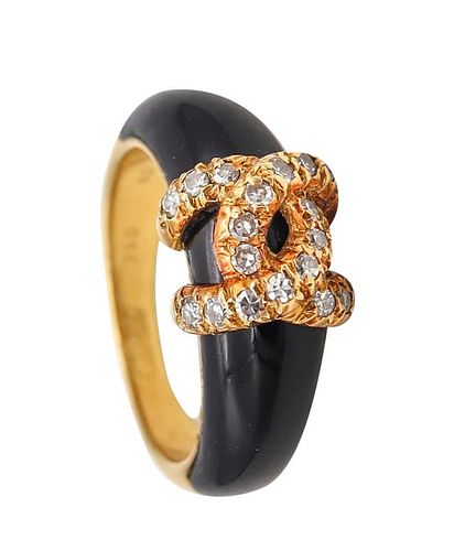 Cartier Paris 1970's C Ring In 18K Gold With Diamonds & Onyx
