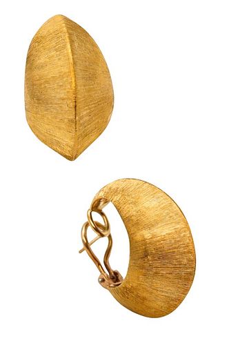 Navette Hoop Earrings in Textured 18k Gold