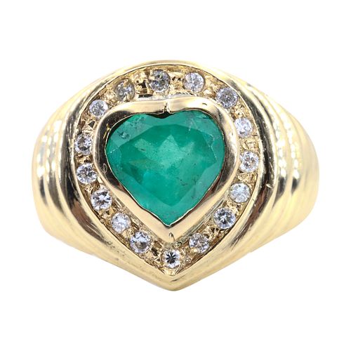 Emerald & Diamonds 18k Gold Heart Ring