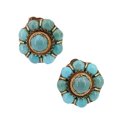 Antique Turquoises & 18k Gold Clip Earrings