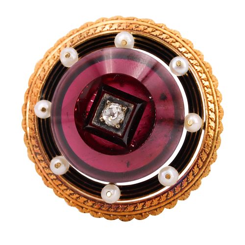 Art Nouveau 18k Gold Pendant with Diamond & Pearls