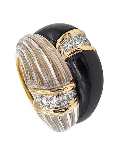 Boucheron Paris Diamonds Rock Quartz & Onyx 18k gold Ring