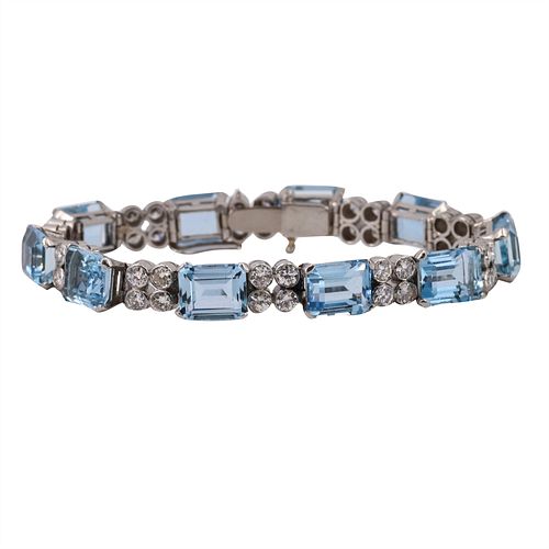Aquamarine & Diamonds Platinum Bracelet
