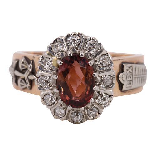Antique 18k Gold Ring with Tourmaline and Diamond