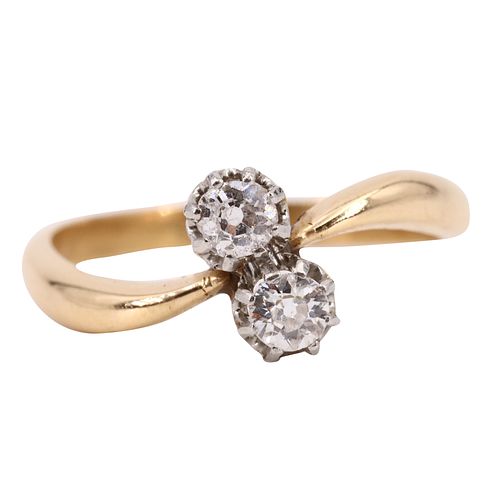 Two Diamonds Antique 18k Gold Ring