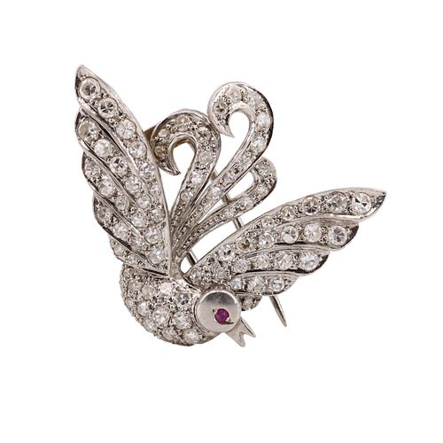 Art Deco Platinum & Diamonds Bird Brooch