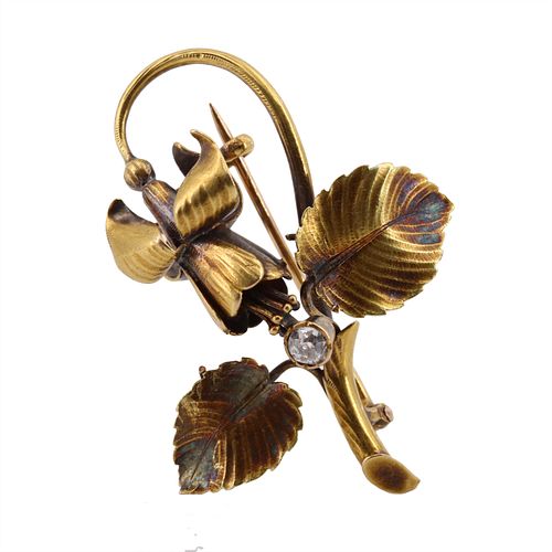Art Nouveau Diamond & 18k Gold Flower Brooch/Pendant