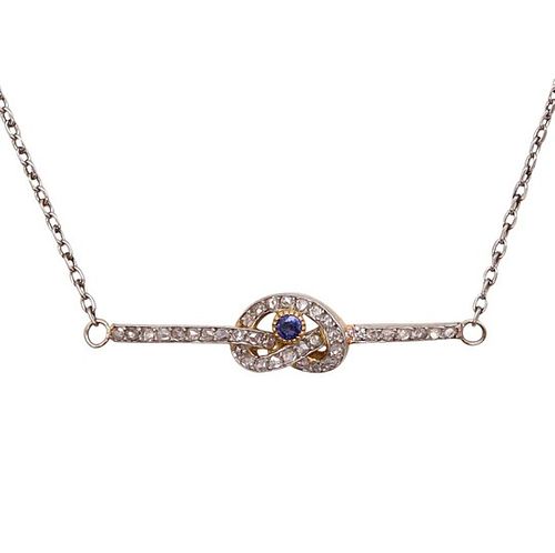 Art Deco necklace in Platinum & 18k gold with diamonds & sapphire