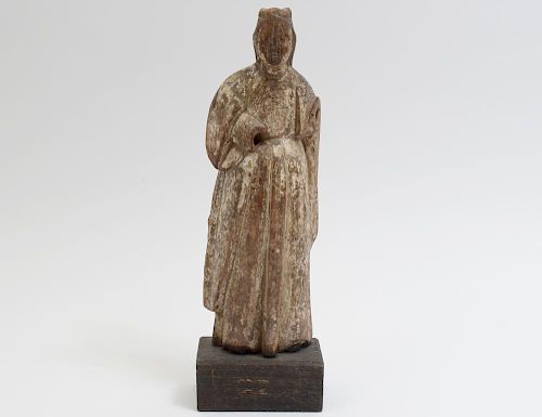 CARVED WOOD FIGURE OF ST. ANNA