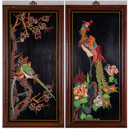 Two Asian Carved and Lacquered Panels