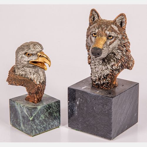 Two Legends Bronze and Marble Animal Busts