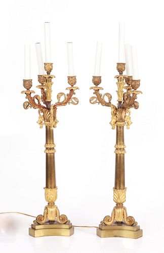 A Pair of French Empire Bronze Candelabra