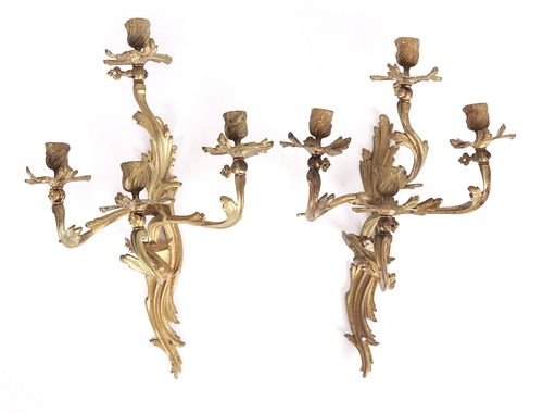 Pair Of Gilt Bronze French Rococo Style Sconces