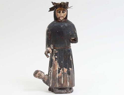 CARVED AND POLYCHROMED FIGURE OF CHRIST CHILD IN CLOAK