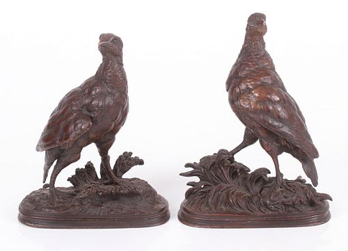 Ferdinand Pautrot (1832 - 1874) Two Bronze Birds