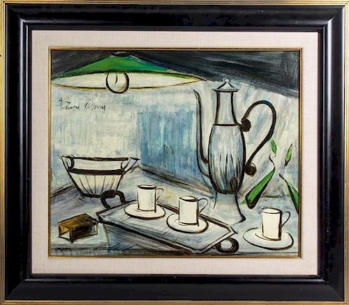Devau Chuang, (20th century), Still Life with Tea Set and Green Lamp