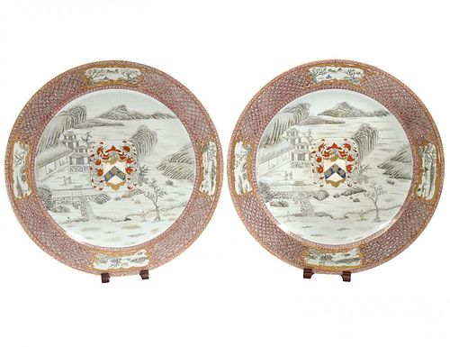 PAIR OF EXPORT STYLE PORCELAIN CHARGERS