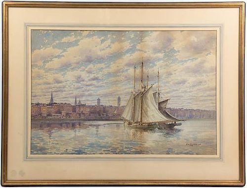 Theodore Otto Langerfeldt, (German, 1841-1906), Ships Approaching Harbor