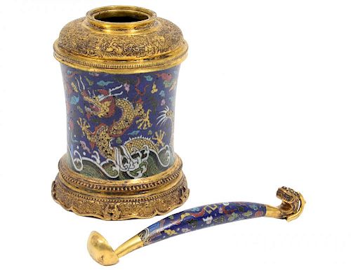 FINE BRONZE AND CLOISONNE BRUSH WASHER AND WATER DROPPER