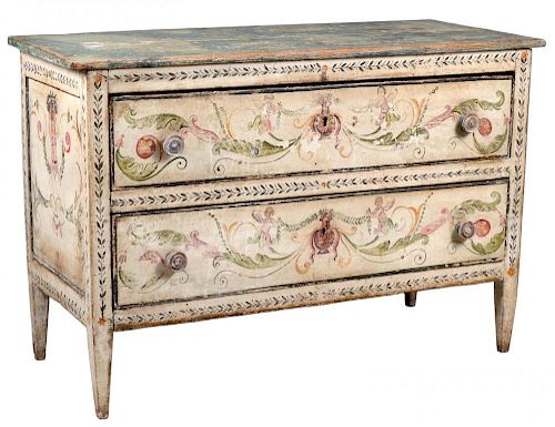 ITALIAN POLYCHROME-PAINTED AND FAUX MARBLE TOP COMMODE, 18TH CENTURY