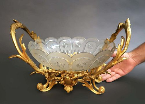 19th C  Gilded Bronze & Baccarat Crystal Centerpiece