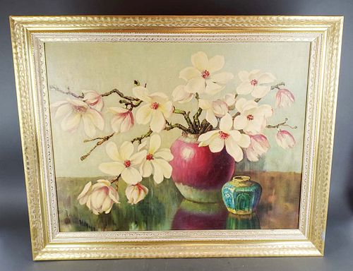 Large Framed Painting of Flowers