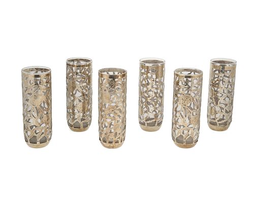 A set of Mexican sterling silver overlay Collins glasses