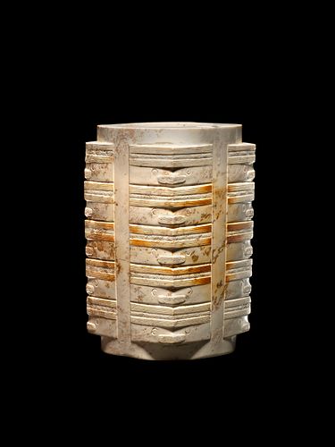 Cong (Ts'ung) Prismatic Cylinder with Abstract Human Face Engraving, Late Neolithic Period, Liangzhu Culture (3200 - 2300 BCE)