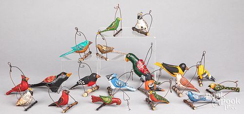 Nineteen Jonathan Bastion carved hanging birds