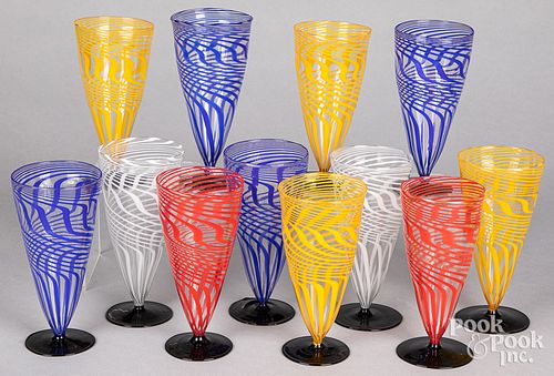 Twelve swirl glass cups