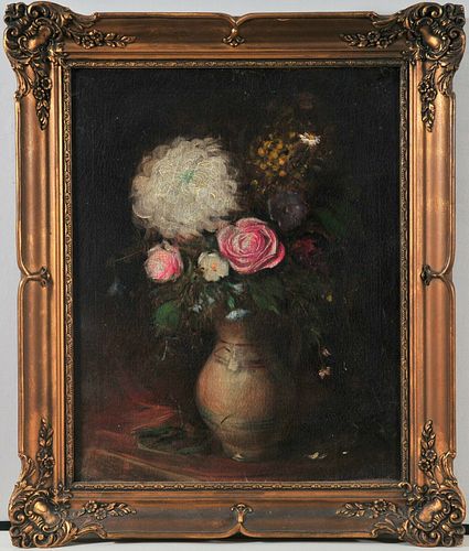 STILL LIFE PAINTING OF FLOWERS IN A POT