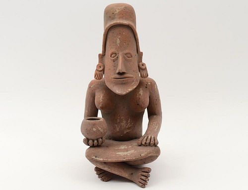 PRE-COLUMBIAN STYLE POTTERY SEATED FIGURE
