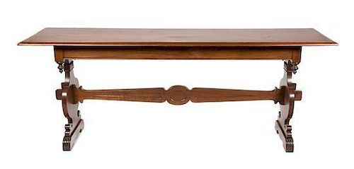 A Continental Carved Oak Refectory Table Height 28 x length 73 x depth 19 1/2 inches.
