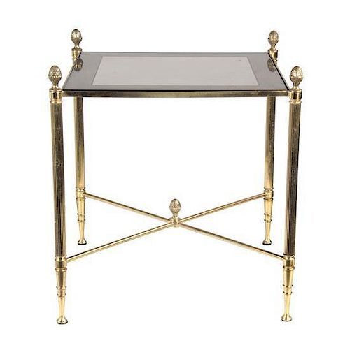 A Bronze Table with Mirrored Top Height 16 1/2 x width 15 x depth 15 inches.