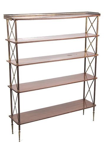 A Mahogany and Brass Five-Tier Etagere Height 100 x width 126 x depth 25 inches.