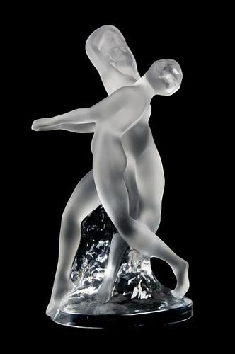 A Lalique Molded and Frosted Glass Sculpture Height 10 1/4 inches.