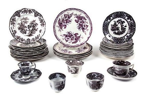 A Collection of Black and White Ironstone Transferware Diameter of soup bowl 9 inches.