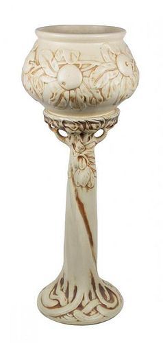 A Weller Pottery Jardiniere on Pedestal Height overall 39 1/2 inches.