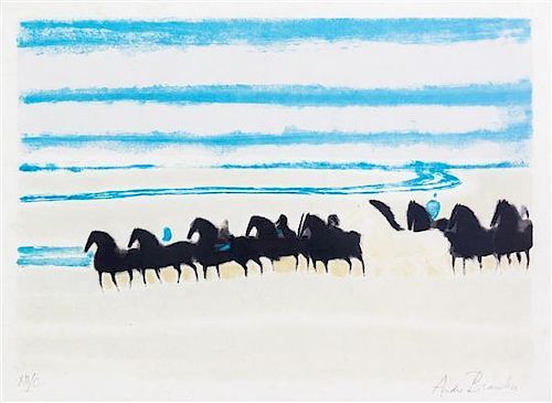 Andre Brasilier, (French, b. 1929), Horses in Landscape