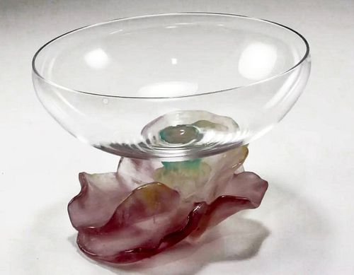 DAUM Rose Coupelle Pate de Verre Glass & Crystal Bowl