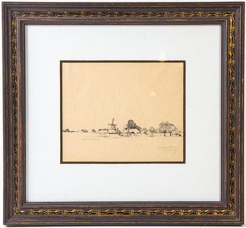 Willem van den Berg, (Dutch, 1886-1970), Landscape with Windmill