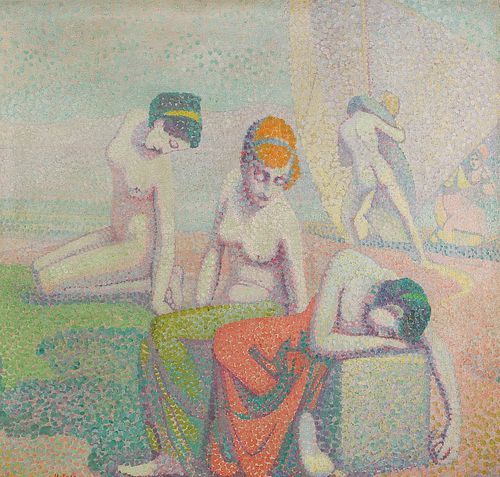 MORIZ MELZER  (Albendorf 1877 - 1966 Berlin)  Bathers on the Banks of the red Island, around 1905 